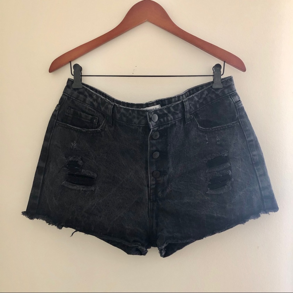 Dark Grey High waisted distressed jean shorts